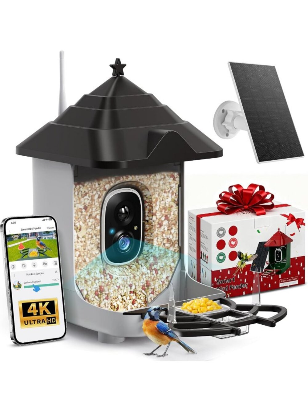 Smart Bird Feeder with Camera, Solar Battery, 2K Live View, AI Detection